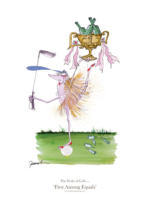 First Among Equals by Tony Fernandes - golf cartoon signed print